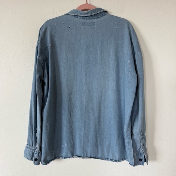 Pac Sun Boho Distressed Denim Chambray  Long Sleeve Button Down Shirt Large - Picture 8 of 12